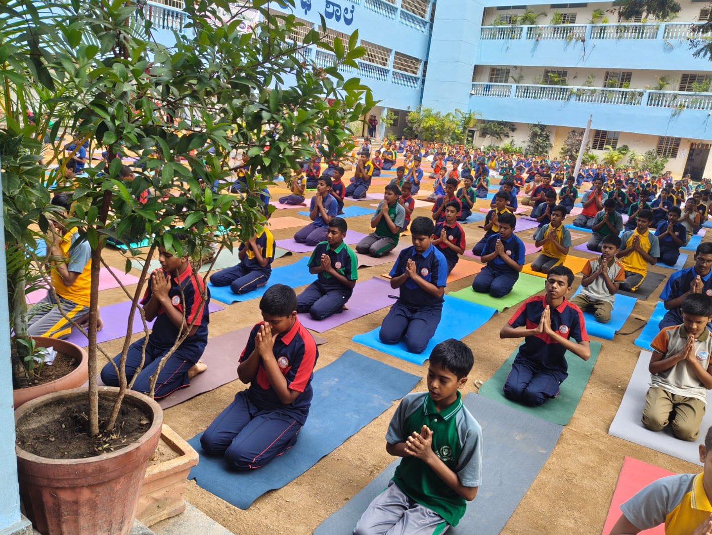 Celebrating Yoga Day at Amara Jyothi English School